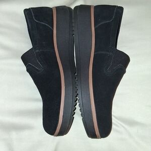 Clarks Black Suede Loafers with Brown Trim